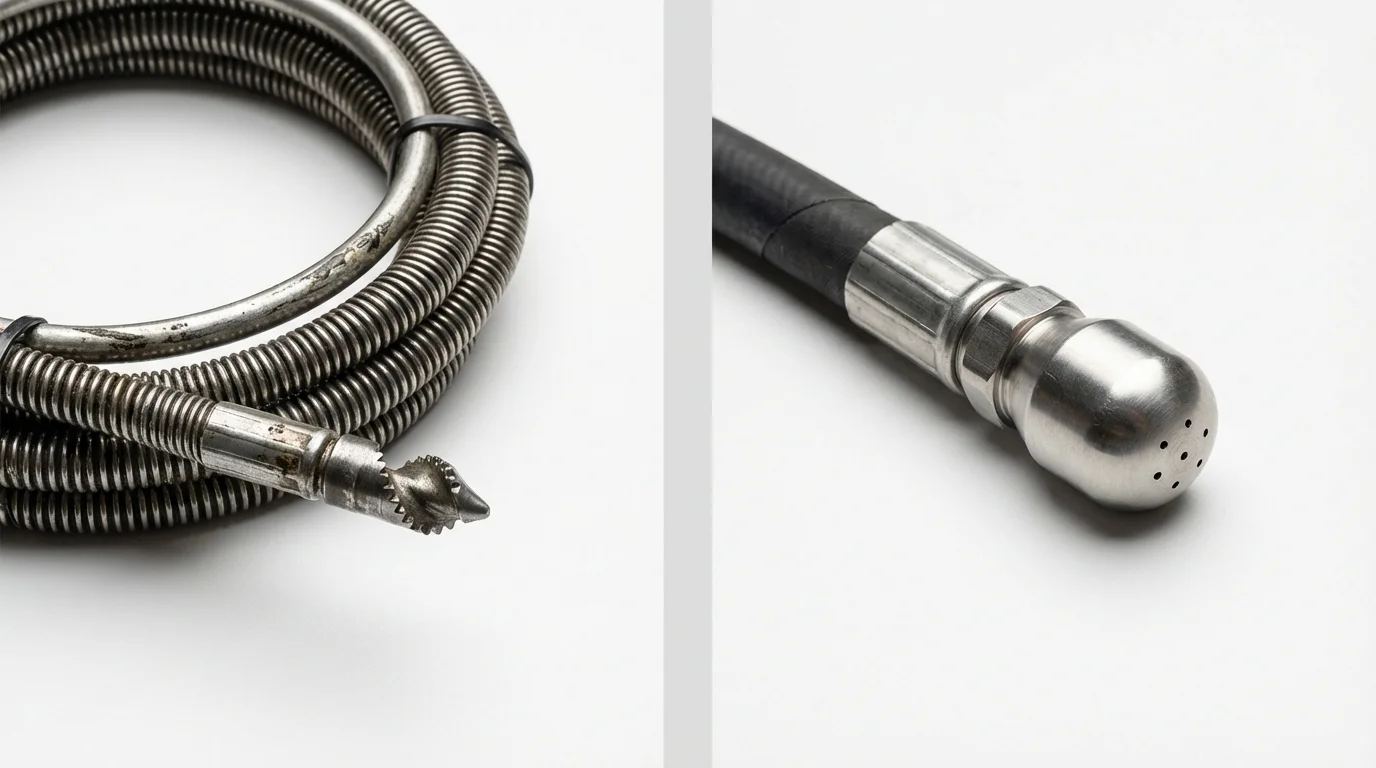 Drain snake cable and hydro jetting nozzle used for drain cleaning in Coldwater, OH