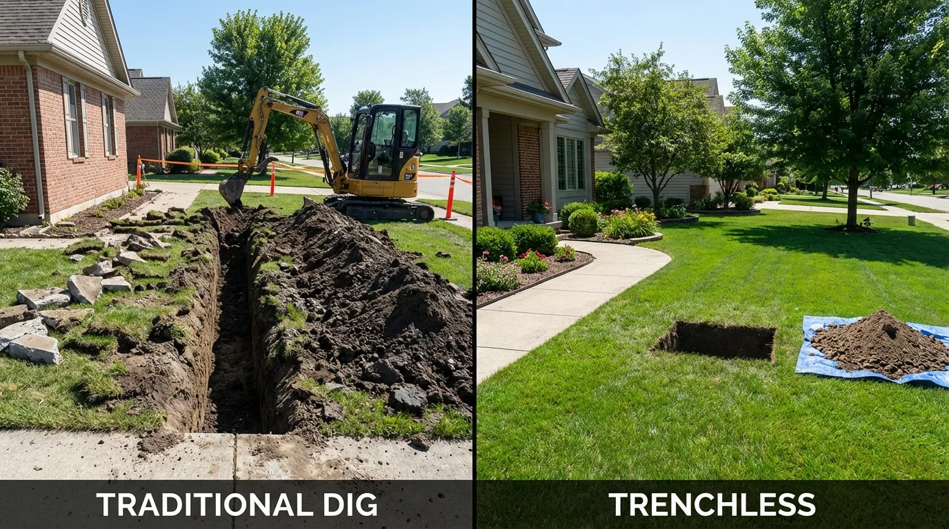 Trenchless sewer repair with minimal yard damage versus traditional excavation in Coldwater, OH